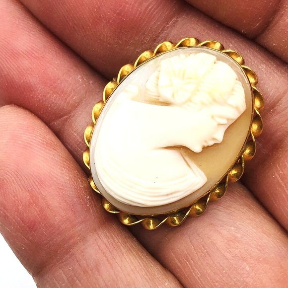 Antique 10K Yellow Gold Cameo Brooch Pin Carved Shell Not Scrap - Picture 8 of 8